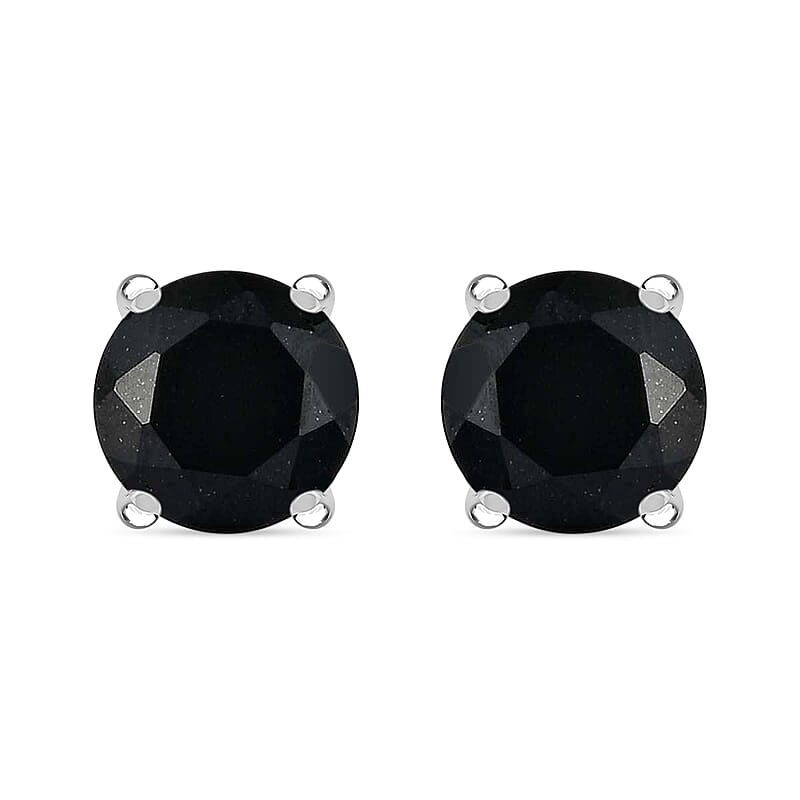 D'Joy Australian Black Tourmaline 4.40 ctw Solitaire Stud Earrings in Platinum Over Sterling Silver