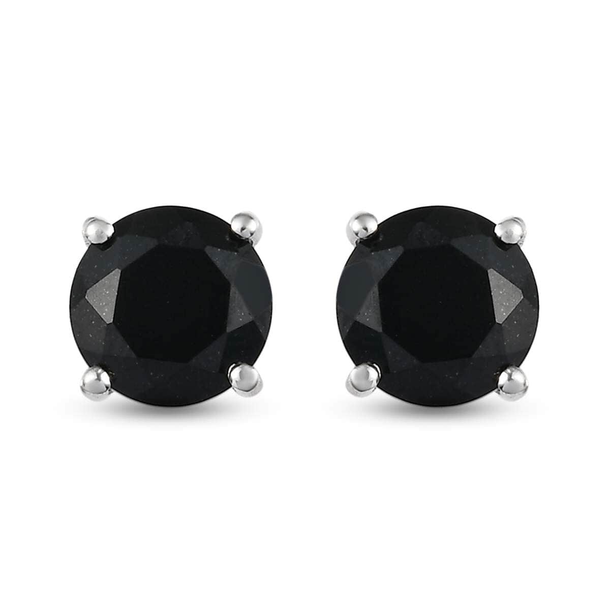 Australian Black Tourmaline Stud Earrings in Platinum Plated Sterling Silver, Black Solitaire Earrings For Women, Wedding Jewelry Gifts 4.40 ctw image number 0