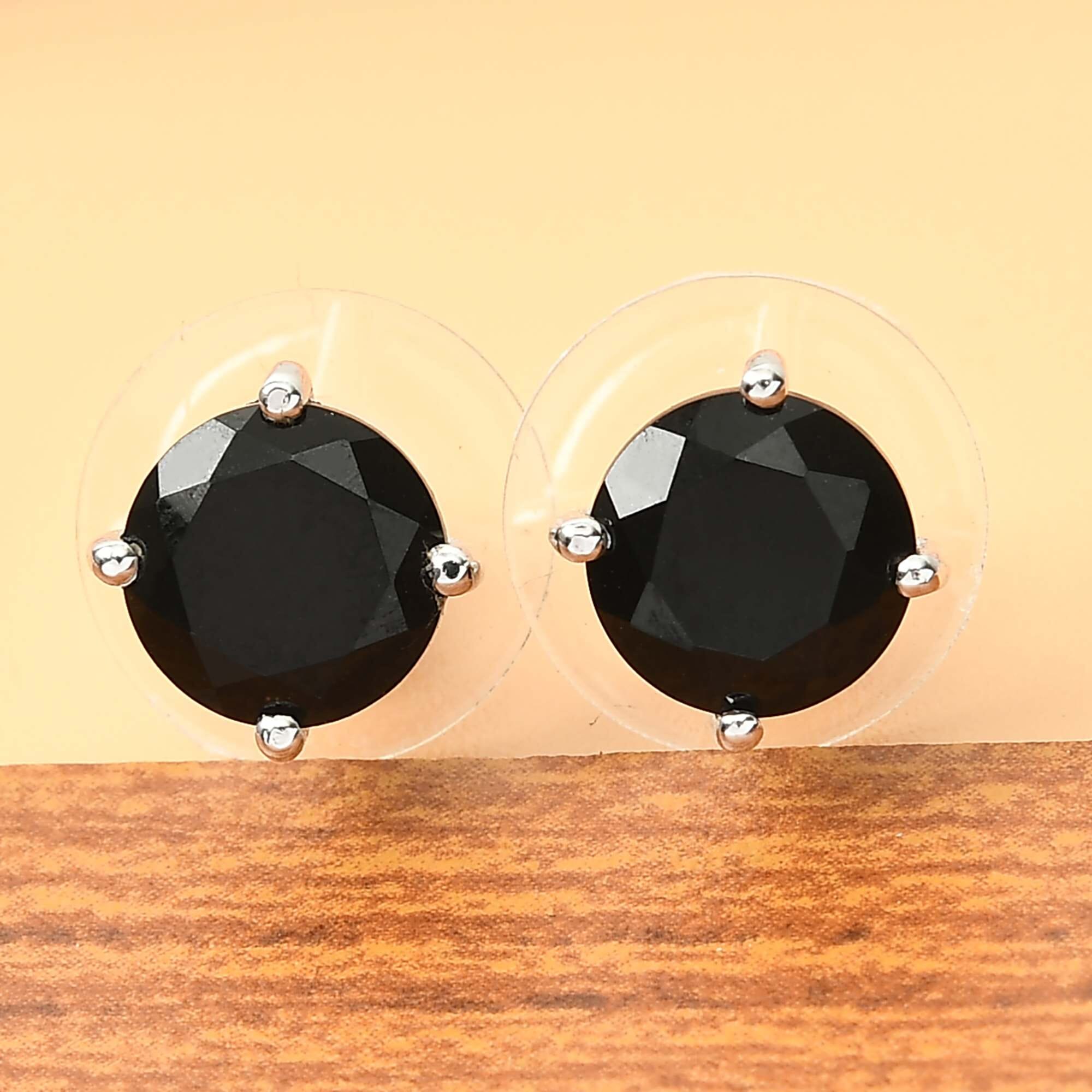 Buy Australian Black Tourmaline Stud Earrings in Platinum Plated