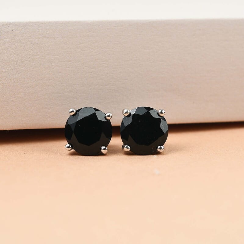 D'Joy Australian Black Tourmaline 4.40 ctw Solitaire Stud Earrings in Platinum Over Sterling Silver