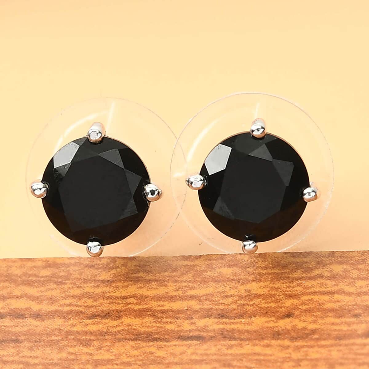 Australian Black Tourmaline Stud Earrings in Platinum Plated Sterling Silver, Black Solitaire Earrings For Women, Wedding Jewelry Gifts 4.40 ctw image number 1