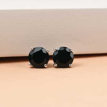Australian Black Tourmaline Stud Earrings in Platinum Plated Sterling Silver, Black Solitaire Earrings For Women, Wedding Jewelry Gifts 4.40 ctw image number 2