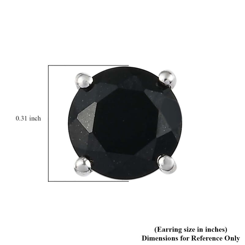 D'Joy Australian Black Tourmaline 4.40 ctw Solitaire Stud Earrings in Platinum Over Sterling Silver