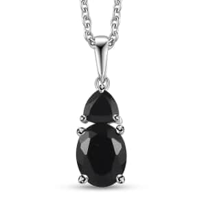 Australian Black Tourmaline and Thai Black Spinel Pendant Necklace 20 Inches in Platinum Over Sterling Silver 2.50 ctw