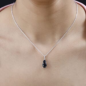 Australian Black Tourmaline and Thai Black Spinel Pendant Necklace 20 Inches in Platinum Over Sterling Silver 2.50 ctw