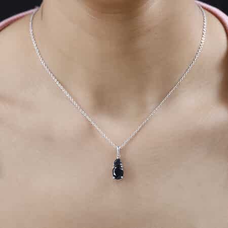 Australian Black Tourmaline and Thai Black Spinel Pendant Necklace 20 Inches in Platinum Over Sterling Silver 2.50 ctw image number 1