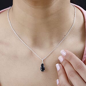Australian Black Tourmaline and Thai Black Spinel Pendant Necklace 20 Inches in Platinum Over Sterling Silver 2.50 ctw