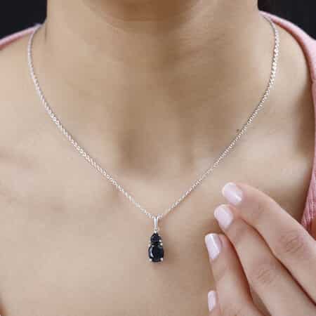Australian Black Tourmaline and Thai Black Spinel Pendant Necklace 20 Inches in Platinum Over Sterling Silver 2.50 ctw image number 2