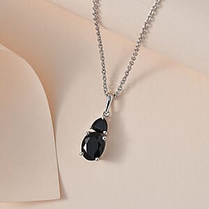 Australian Black Tourmaline and Thai Black Spinel Pendant Necklace 20 Inches in Platinum Over Sterling Silver 2.50 ctw