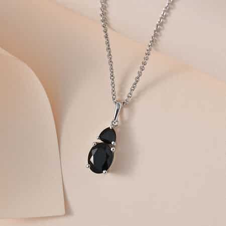 Australian Black Tourmaline and Thai Black Spinel Pendant Necklace 20 Inches in Platinum Over Sterling Silver 2.50 ctw image number 3