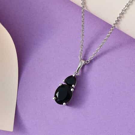 Australian Black Tourmaline and Thai Black Spinel Pendant Necklace 20 Inches in Platinum Over Sterling Silver 2.50 ctw image number 4