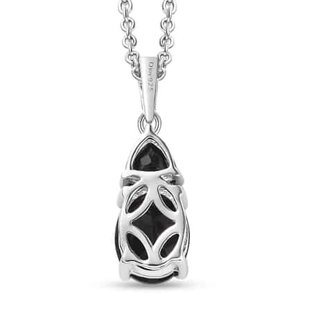 Australian Black Tourmaline and Thai Black Spinel Pendant Necklace 20 Inches in Platinum Over Sterling Silver 2.50 ctw image number 6