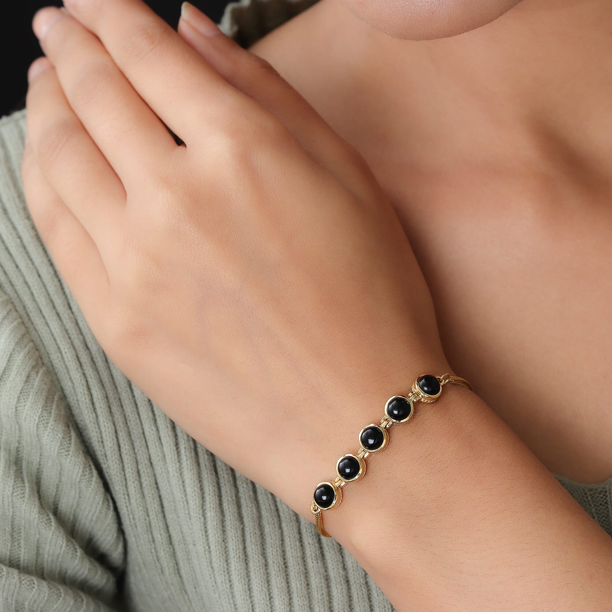 Karis Black Onyx 5.40 ctw Magic Ball Bracelet in 18K YG Plated
