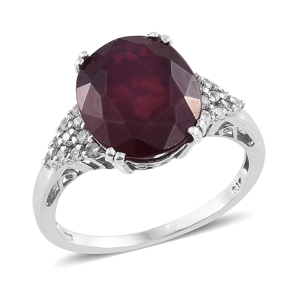 Niassa Ruby (FF), Cambodian Zircon Platinum Over Sterling Silver Ring (Size 7.0) TGW 11.90 cts.