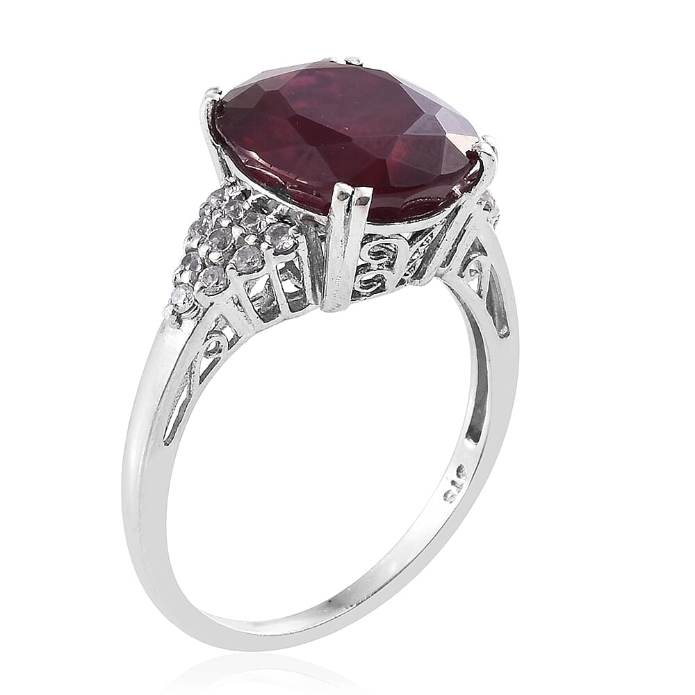 Niassa Ruby (FF), Cambodian Zircon Platinum Over Sterling Silver Ring (Size 7.0) TGW 11.90 cts.