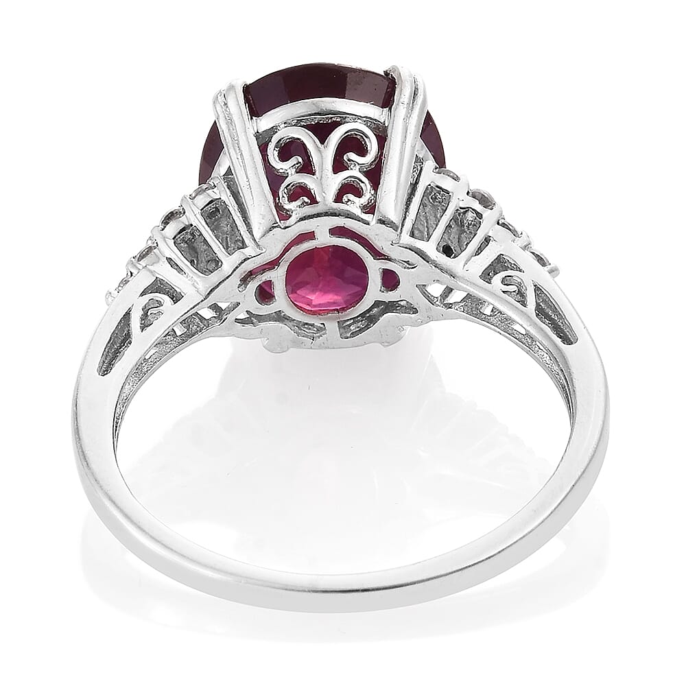 Niassa Ruby (FF), Cambodian Zircon Platinum Over Sterling Silver Ring (Size 7.0) TGW 11.90 cts.