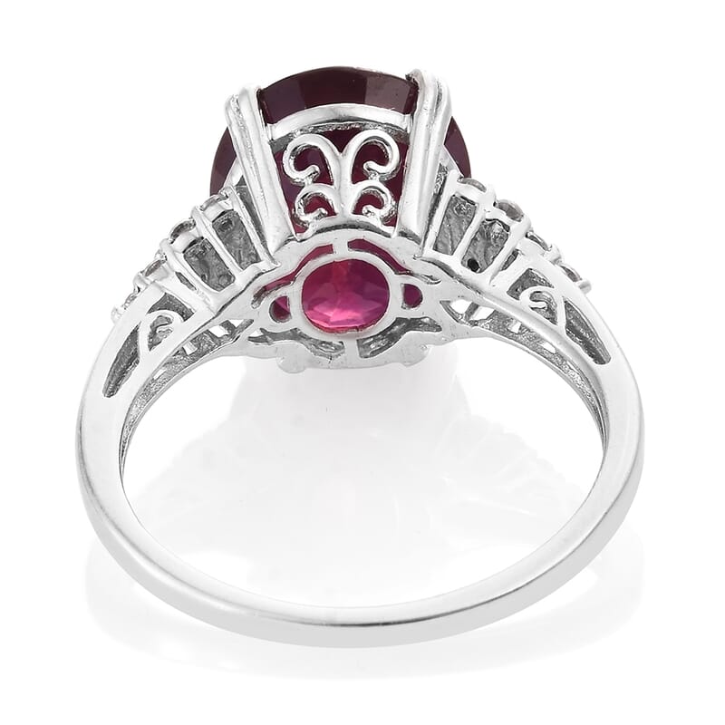 Niassa Ruby (FF), Cambodian Zircon Platinum Over Sterling Silver Ring (Size 7.0) TGW 11.90 cts.