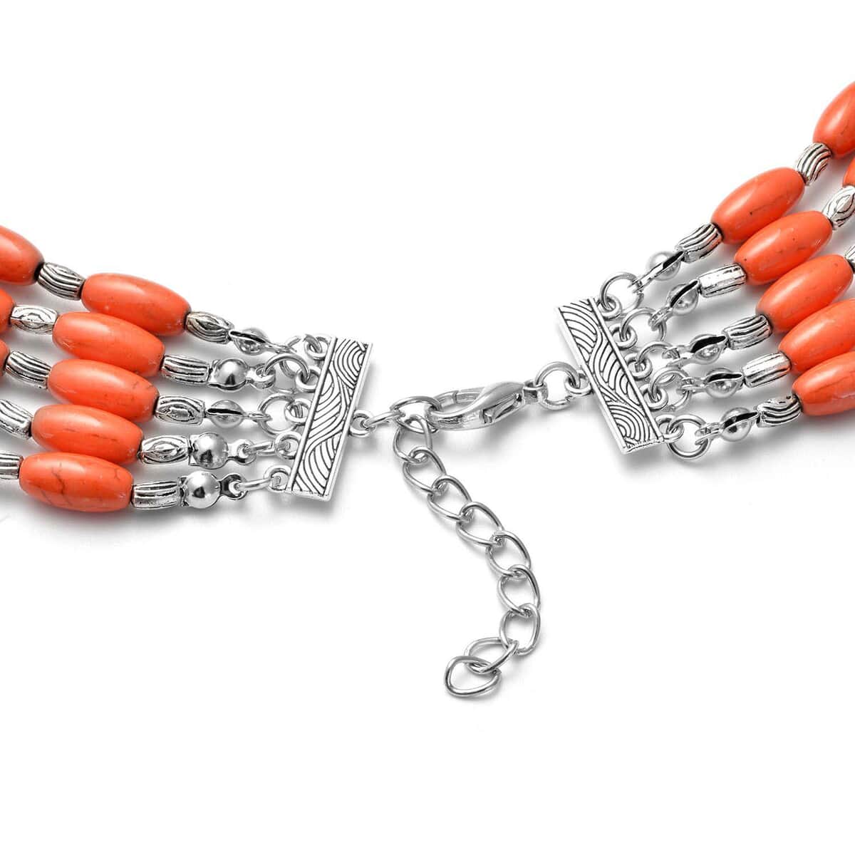 Orange Howlite Earrings and Drape Necklace 20 Inches in Black Oxidized Silvertone and Stainless Steel 765.50 ctw image number 2