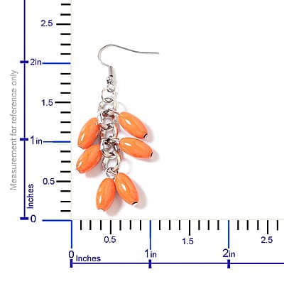 Constituted Orange Howlite 765.50 ctw Earrings and Drape Necklace 20 Inches in Black Oxidized Silvertone and Stainless Steel