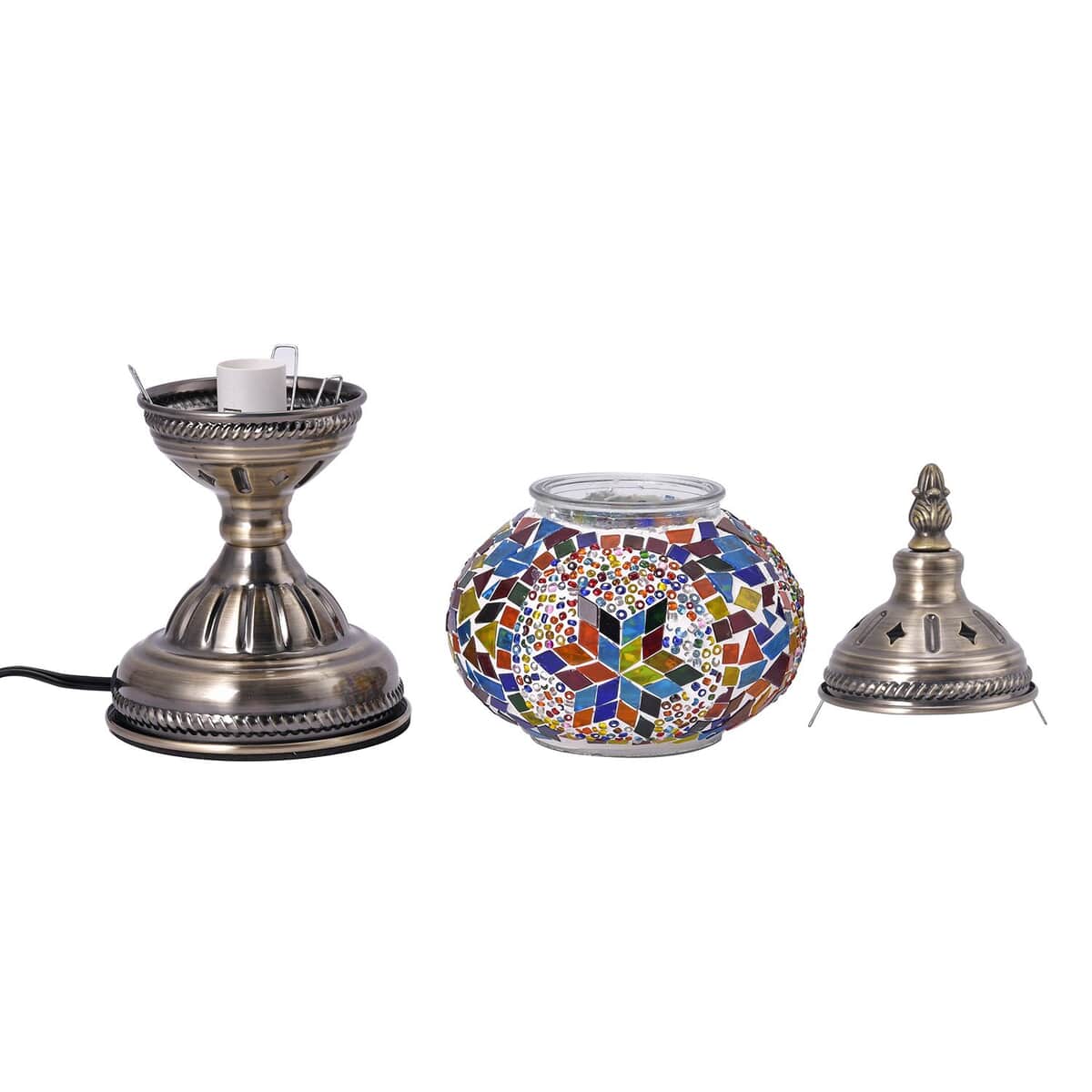 Turkish Inspired Handcrafted Star Moroccan Mosaic Table Lamp with Bronze Base (Requires E-12 Bulb) image number 0