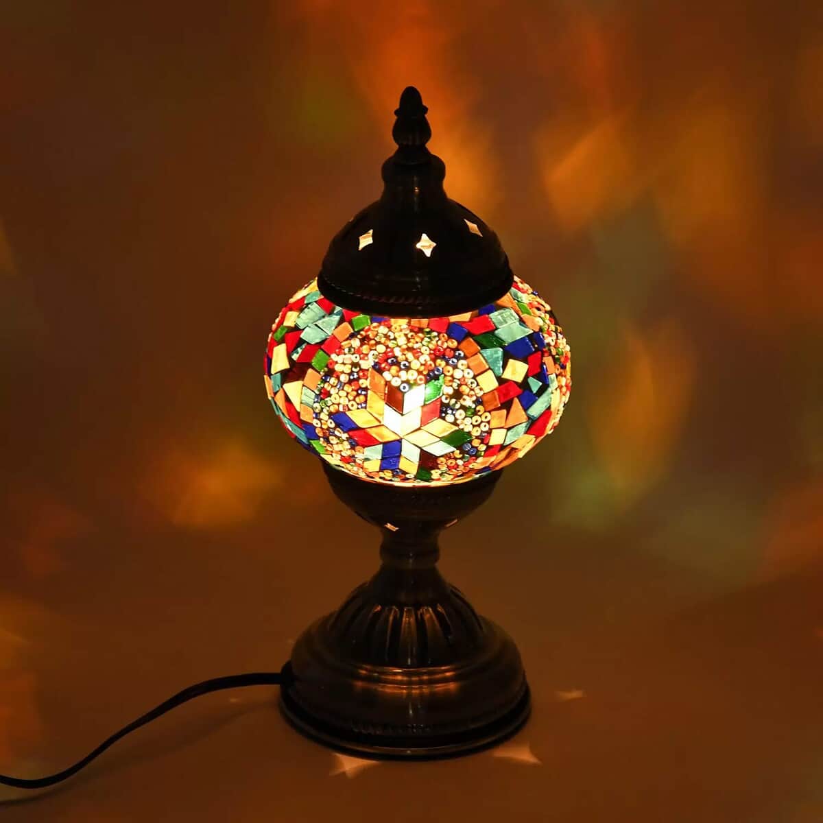 Turkish Inspired Handcrafted Star Moroccan Mosaic Table Lamp with Bronze Base (Requires E-12 Bulb) image number 1