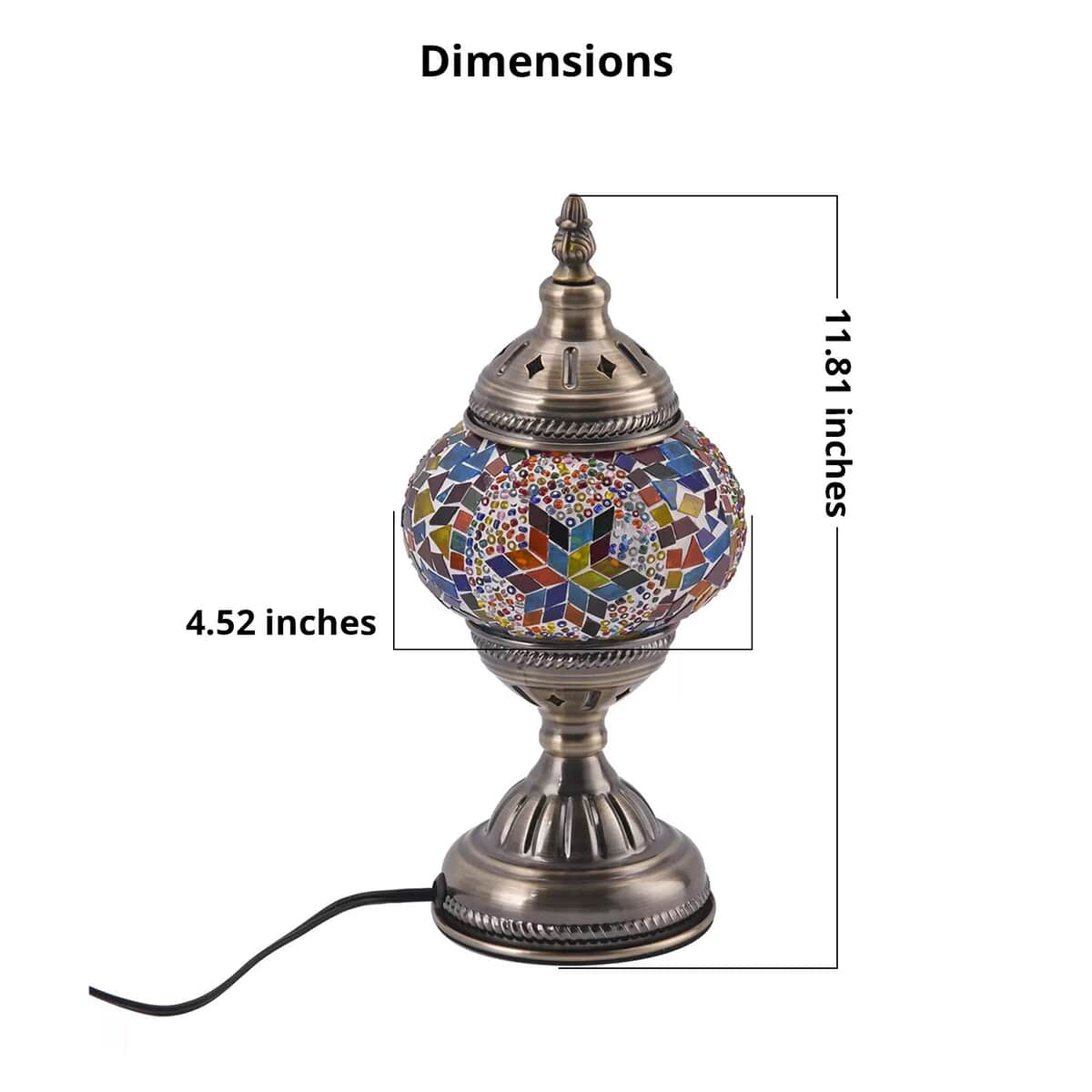 Turkish Inspired Handcrafted Star Moroccan Mosaic Table Lamp with Bronze Base (Requires E-12 Bulb) image number 4