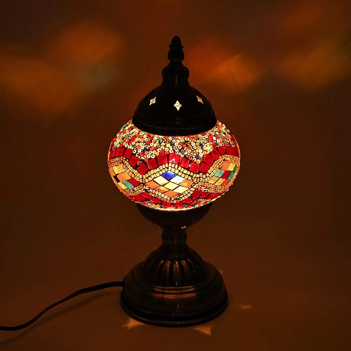 Turkish Inspired Handcrafted Multi Color Wave Moroccan Mosaic Table Lamp with Bronze Base (Requires E-12 Bulb) image number 1