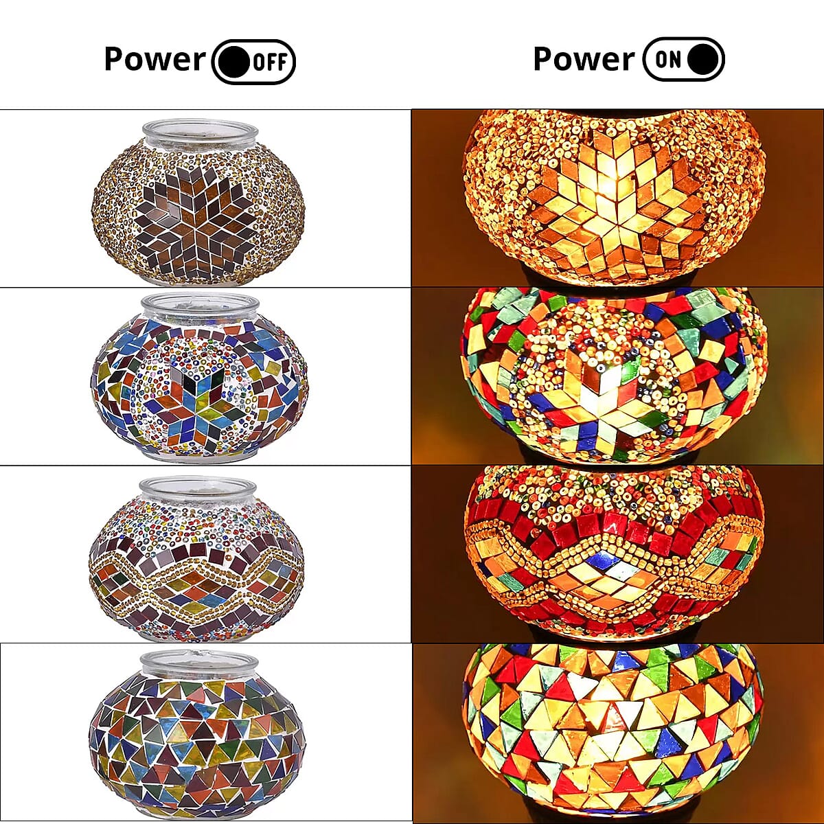 Turkish Inspired Handcrafted Multi Color Wave Moroccan Mosaic Table Lamp with Bronze Base (Requires E-12 Bulb) image number 3