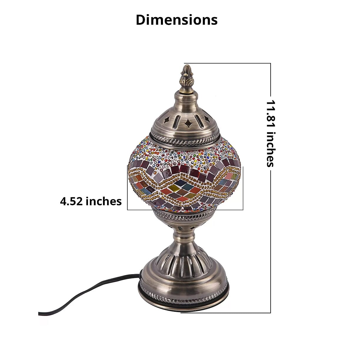 Turkish Inspired Handcrafted Multi Color Wave Moroccan Mosaic Table Lamp with Bronze Base (Requires E-12 Bulb) image number 4