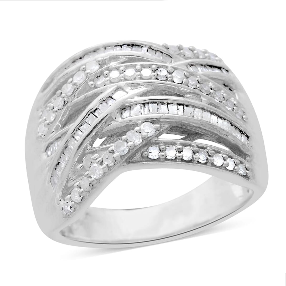 Diamond Criss Cross Ring in Platinum Over Sterling Silver (Size 6.0) 1.00 ctw image number 0