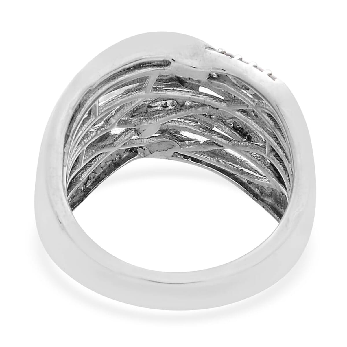 Diamond Criss Cross Ring in Platinum Over Sterling Silver (Size 6.0) 1.00 ctw image number 1