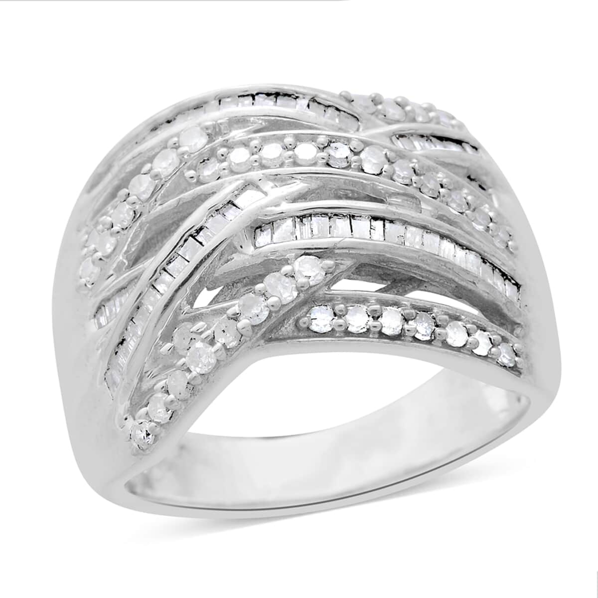 Diamond Criss Cross Ring in Platinum Over Sterling Silver (Size 7.0) 1.00 ctw image number 0