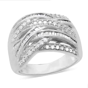 Diamond Criss Cross Ring in Platinum Over Sterling Silver (Size 7.0) 1.00 ctw