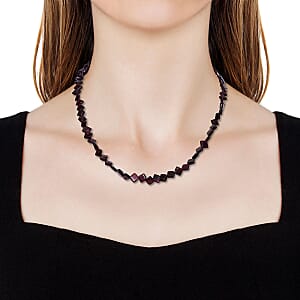 Orissa Rhodolite Garnet Kite Shape Beaded Necklace 18 Inches in Sterling Silver 60.00 ctw