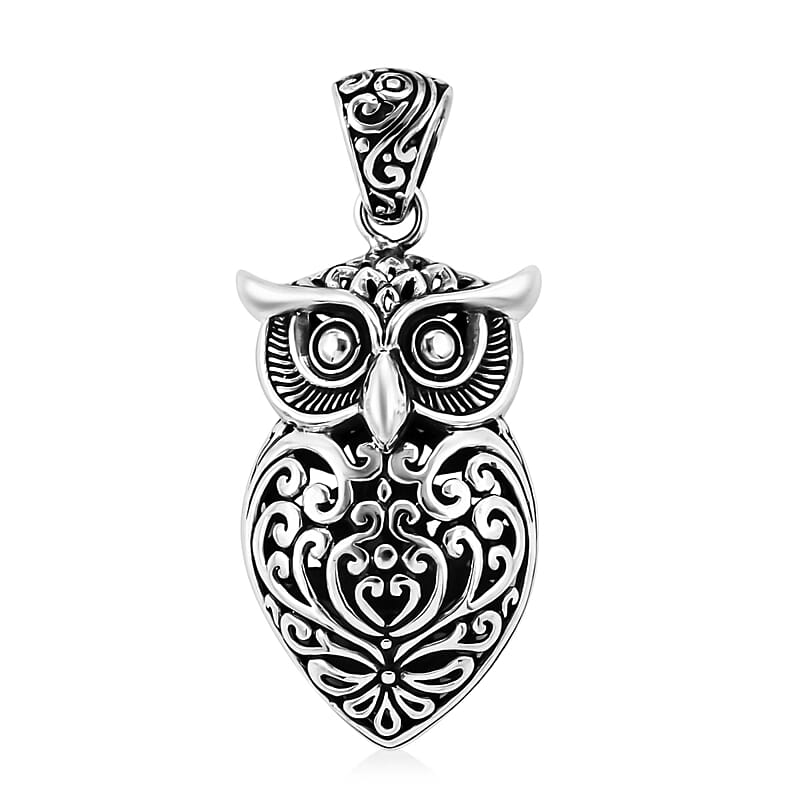 Bali Legacy Owl Pendant without Chain in Sterling Silver, Silver Jewelry For Women, Stylish Pendant without Chain in Silver 9.1 grams