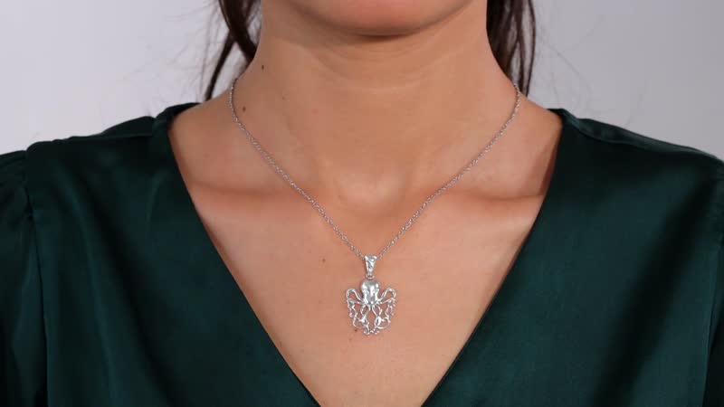 Octopus Magnetic Clasp Pendant Necklace 20 Inch in Sterling Silver & Stainless Steel