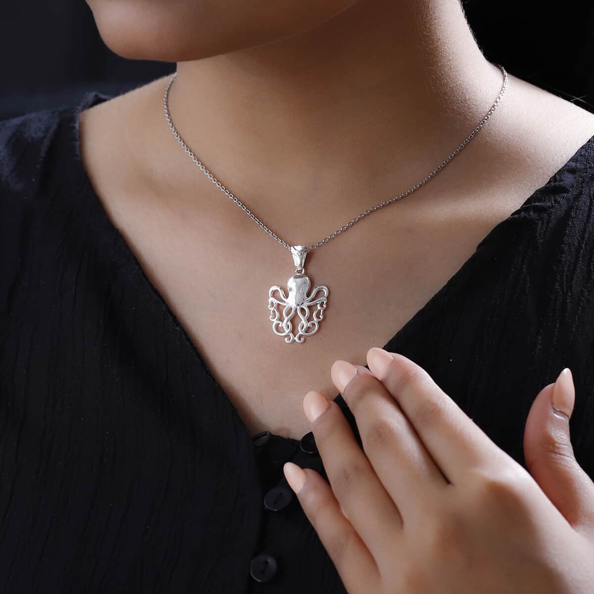 Sterling Silver Stainless Steel Necklace, Octopus Pendant, Necklace With Magnetic Clasp  (20 Inches) image number 1