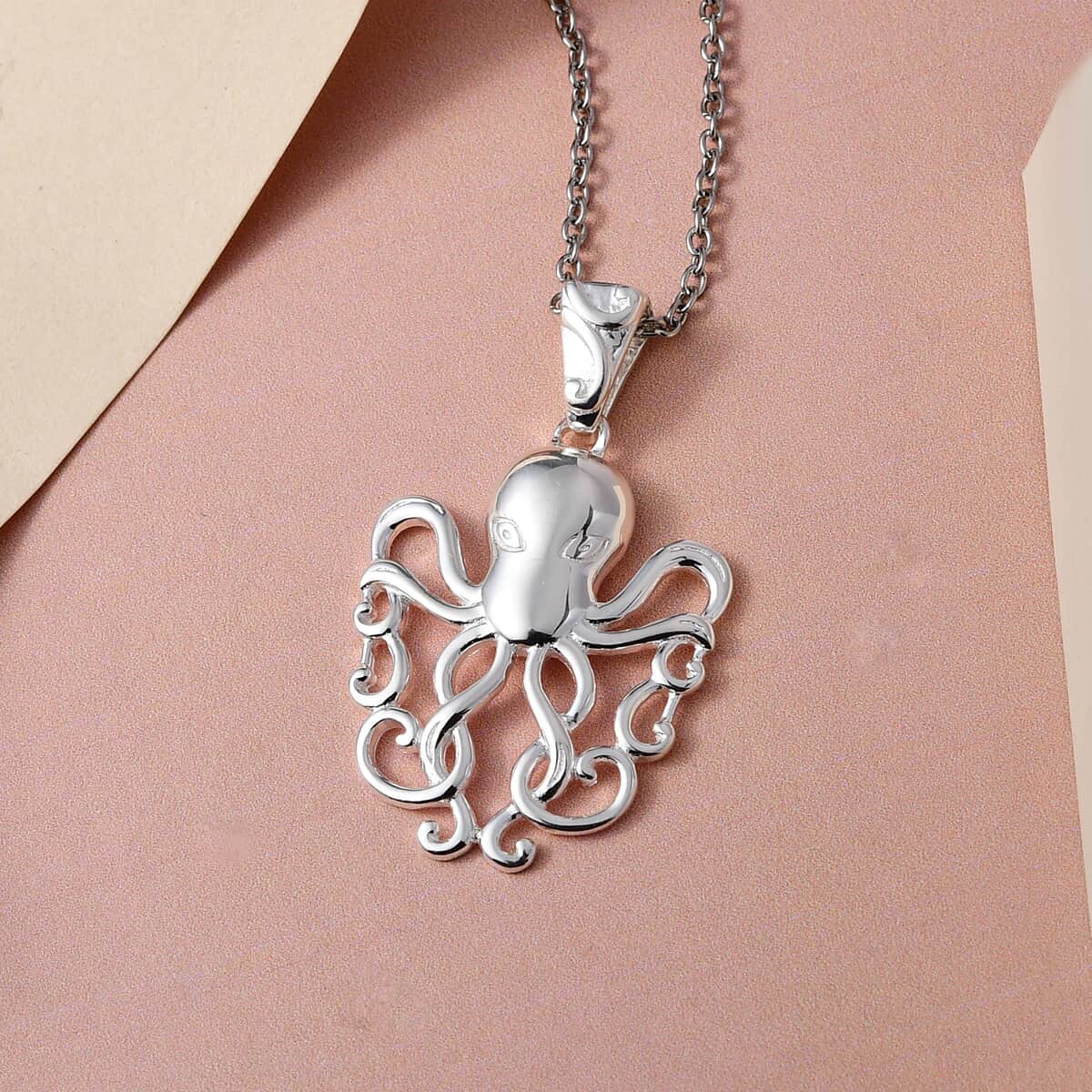 Sterling Silver Stainless Steel Necklace, Octopus Pendant, Necklace With Magnetic Clasp  (20 Inches) image number 2