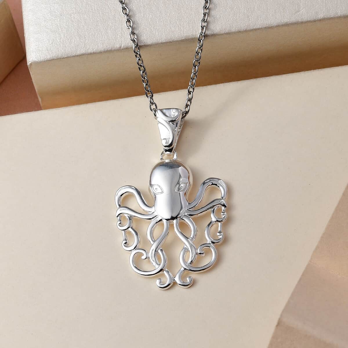 Sterling Silver Stainless Steel Necklace, Octopus Pendant, Necklace With Magnetic Clasp  (20 Inches) image number 3