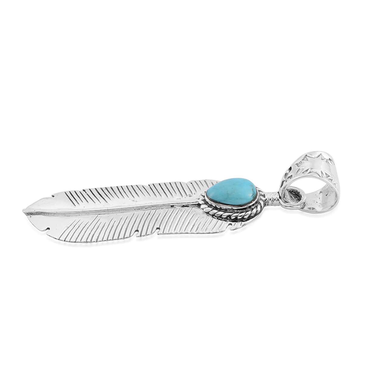 Santa Fe Style Kingman Turquoise Feather Pendant in Sterling Silver 1.00 ctw image number 1