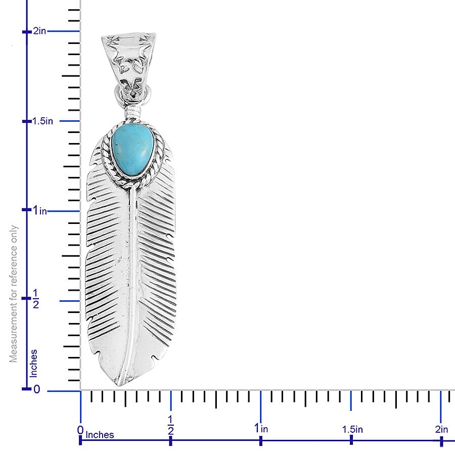 Santa Fe Style Kingman Turquoise Feather Pendant in Sterling Silver 1.00 ctw