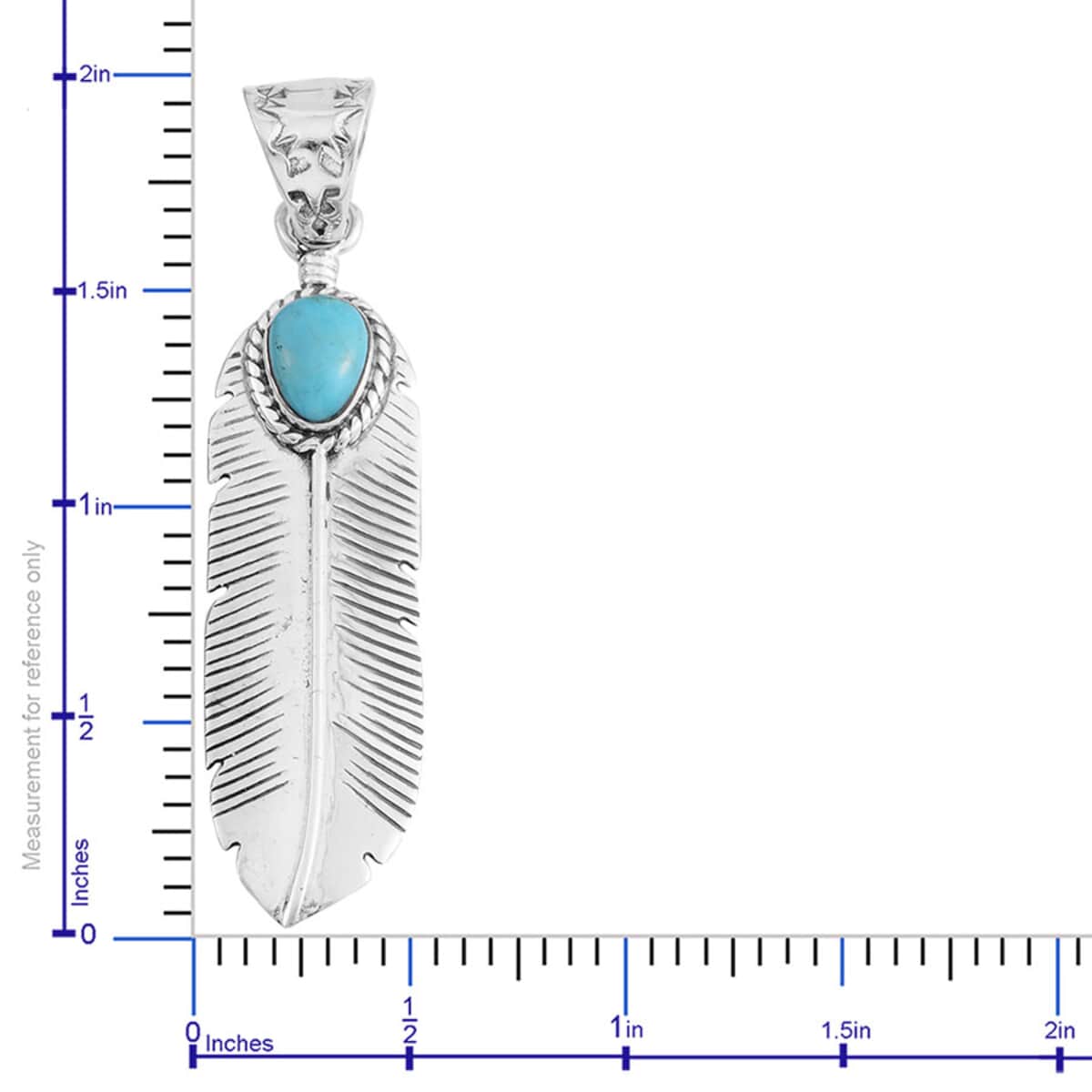 Santa Fe Style Kingman Turquoise Feather Pendant in Sterling Silver 1.00 ctw image number 2