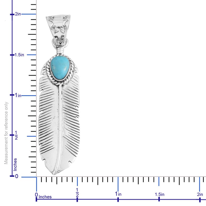 Santa Fe Style Kingman Turquoise Feather Pendant in Sterling Silver 1.00 ctw