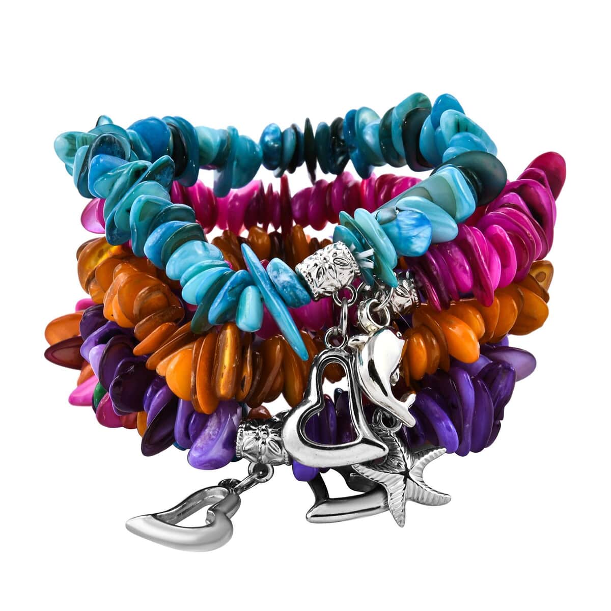 Set of 5 Multi Color Shell Stretch Bracelet, Charm Bracelets For Women image number 0