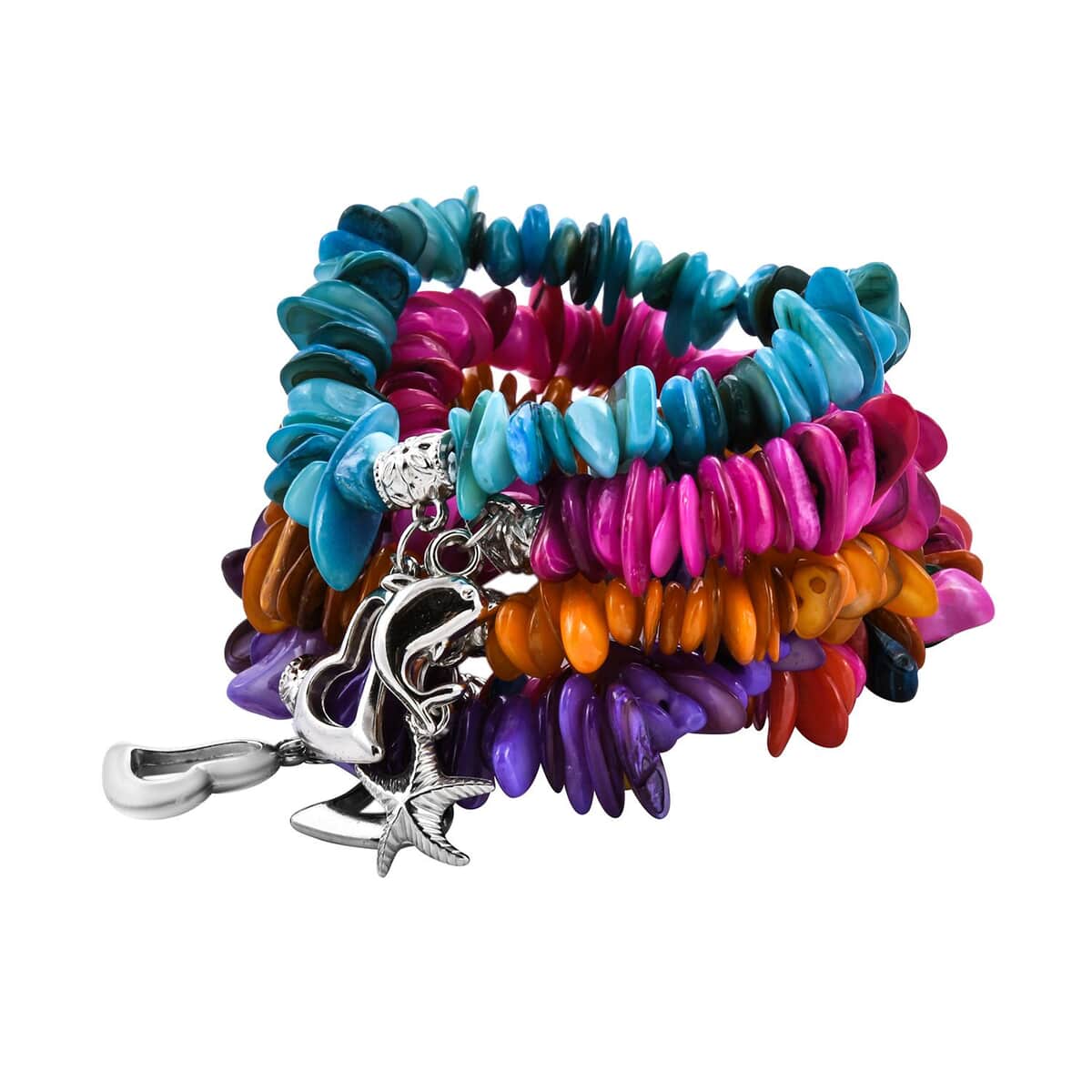 Set of 5 Multi Color Shell Stretch Bracelet, Charm Bracelets For Women image number 2