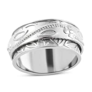 Floral Engraved Concave Spinner Ring in Sterling Silver, Anxiety Ring for Women, Fidget Rings for Anxiety for Women, Stress Relieving Anxiety Ring, Promise Rings (Size 5.0) (5 g)