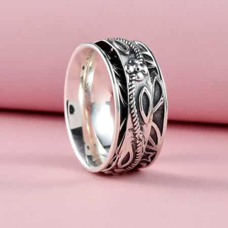Sterling Silver Floral Engraved Concave Spinner Ring, Anxiety Ring for Women, Fidget Rings for Anxiety for Women, Stress Relieving Anxiety Ring, Promise Rings (Size 6.0) (5 g) image number 1