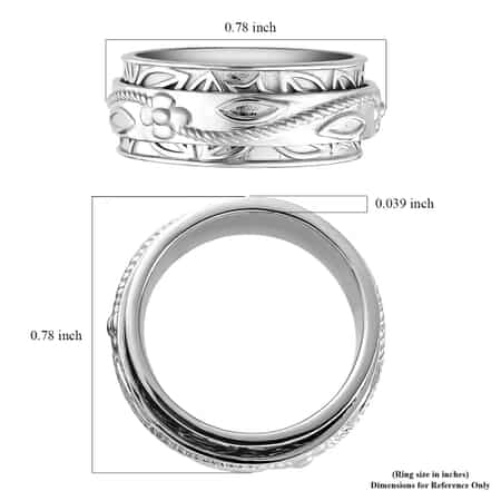 Sterling Silver Floral Engraved Concave Spinner Ring, Anxiety Ring for Women, Fidget Rings for Anxiety for Women, Stress Relieving Anxiety Ring, Promise Rings (Size 6.0) (5 g) image number 6