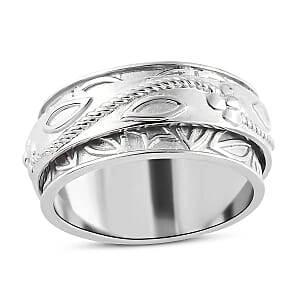 Floral Engraved Concave Spinner Ring in Sterling Silver, Anxiety Ring for Women, Fidget Rings for Anxiety for Women, Stress Relieving Anxiety Ring, Promise Rings (Size 7.0) (5 g)