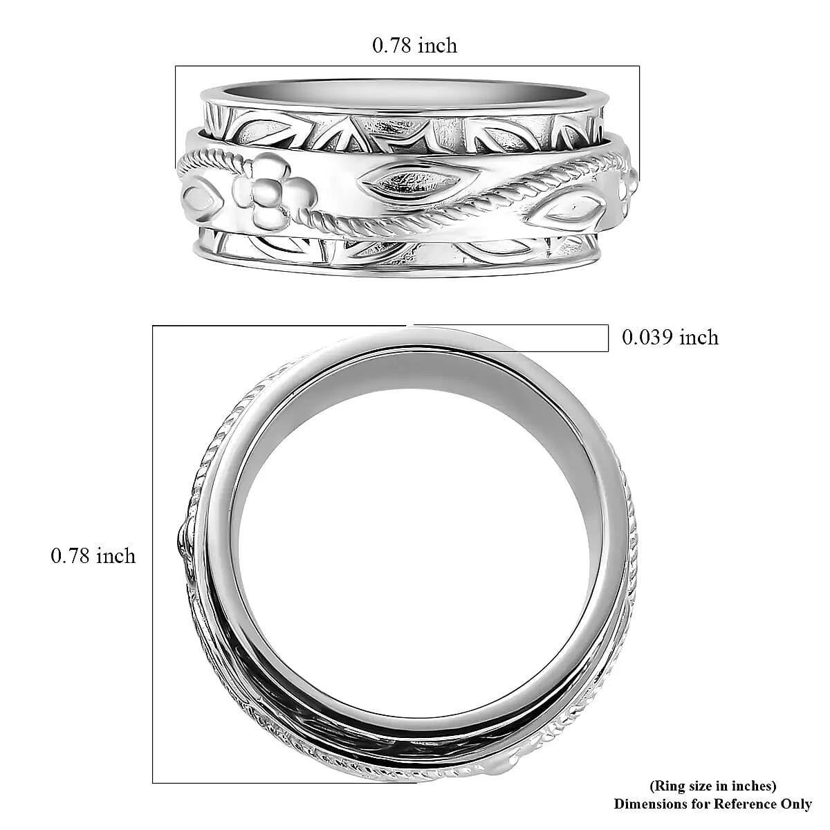Floral Engraved Concave Spinner Ring in Sterling Silver, Anxiety Ring for Women, Fidget Rings for Anxiety for Women, Stress Relieving Anxiety Ring, Promise Rings (Size 7.0) (5 g) image number 6